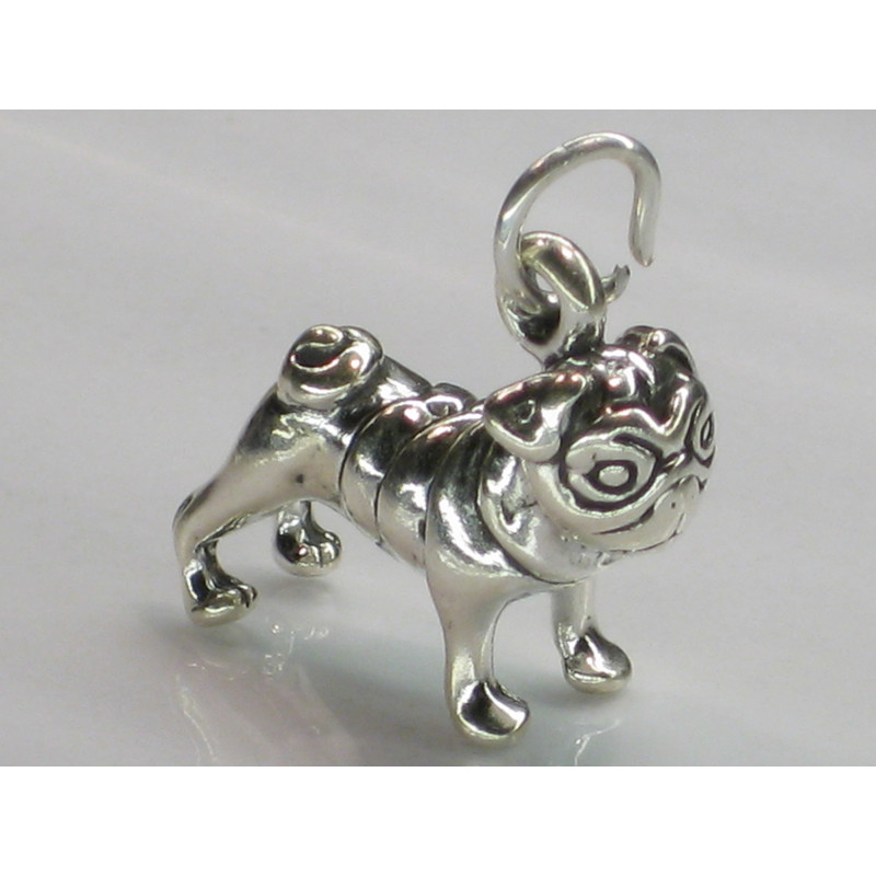 Pug Dog Sterling Silver Charm, Adorable Pet Accessory